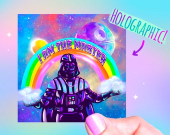 Sticker holographique méchant Je suis le maître, autocollant en vinyle, autocollants des années 90, film Star Wars, autocollant arc-en-ciel, Vador