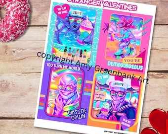 Cartes de Saint-Valentin à imprimer, inspiration Stranger Vibes, Saint-Valentin de Vecna, Demogorgon, Hawkins, à l'envers