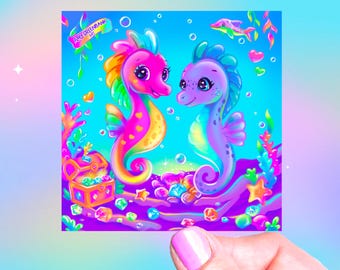 Echo et Nova, Sticker jumeaux hippocampes, Sticker vinyle, Stickers années 90, Stickers plage, Sticker arc-en-ciel,