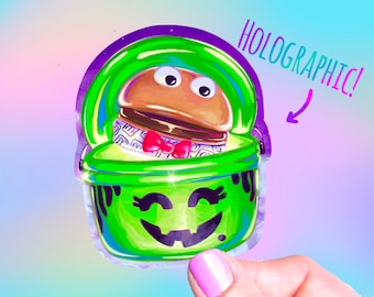 HOLOGRAPHIC Witch McDonalds Bucket Sticker, Vinyl Sticker, 80’s Stickers, McDonald’s Toys, Green Halloween Bucket