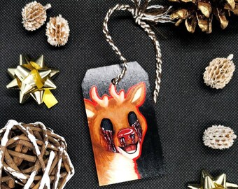 Décoration de Noël horreur renne mort-vivant peinte à la main