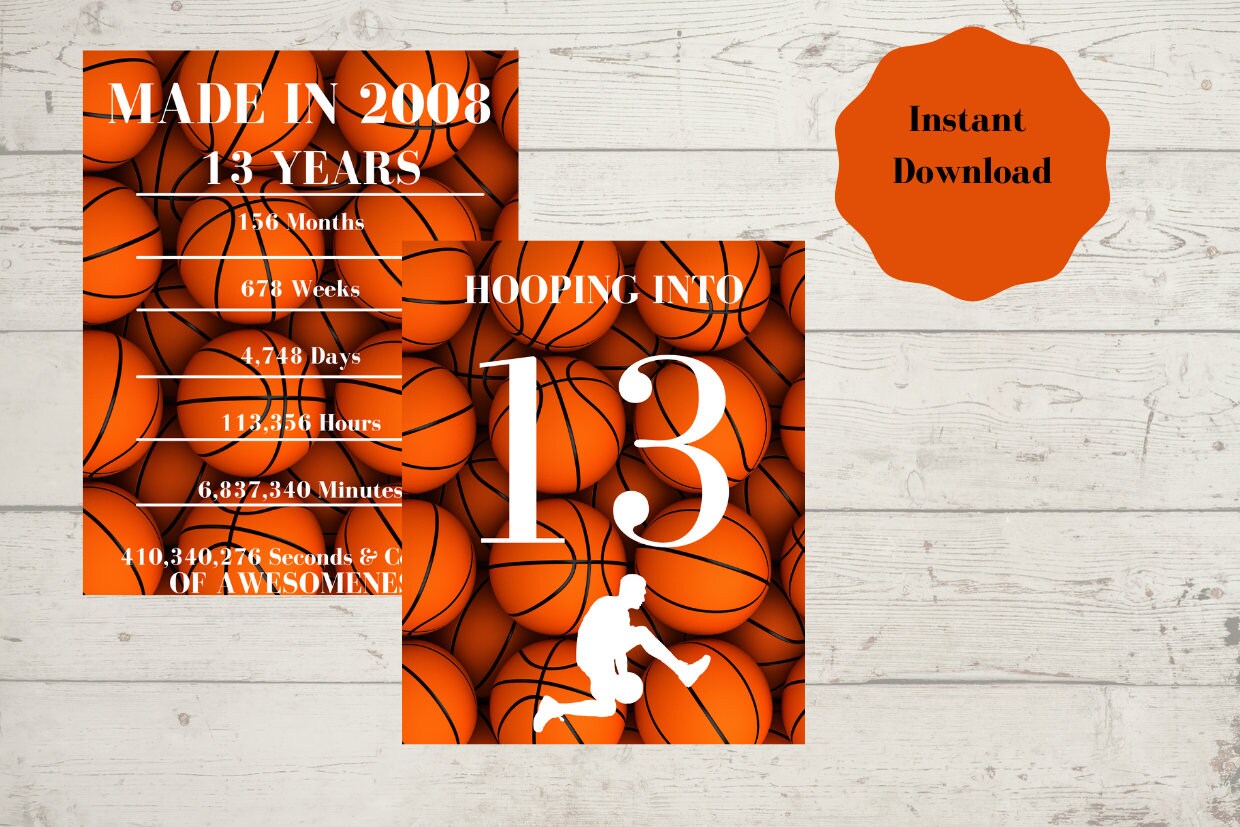 BOYS Basketball Sign 13 Years PRINTABLE Poster 13th Etsy