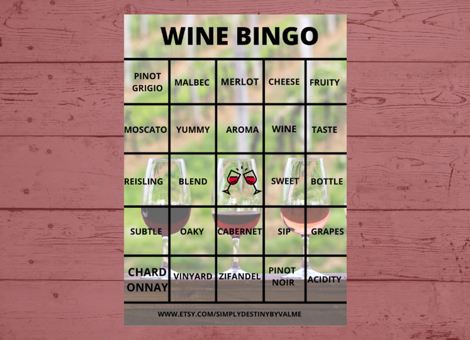 Wine Bingo Wine Tasting Game Winery Game Wine Theme Etsy