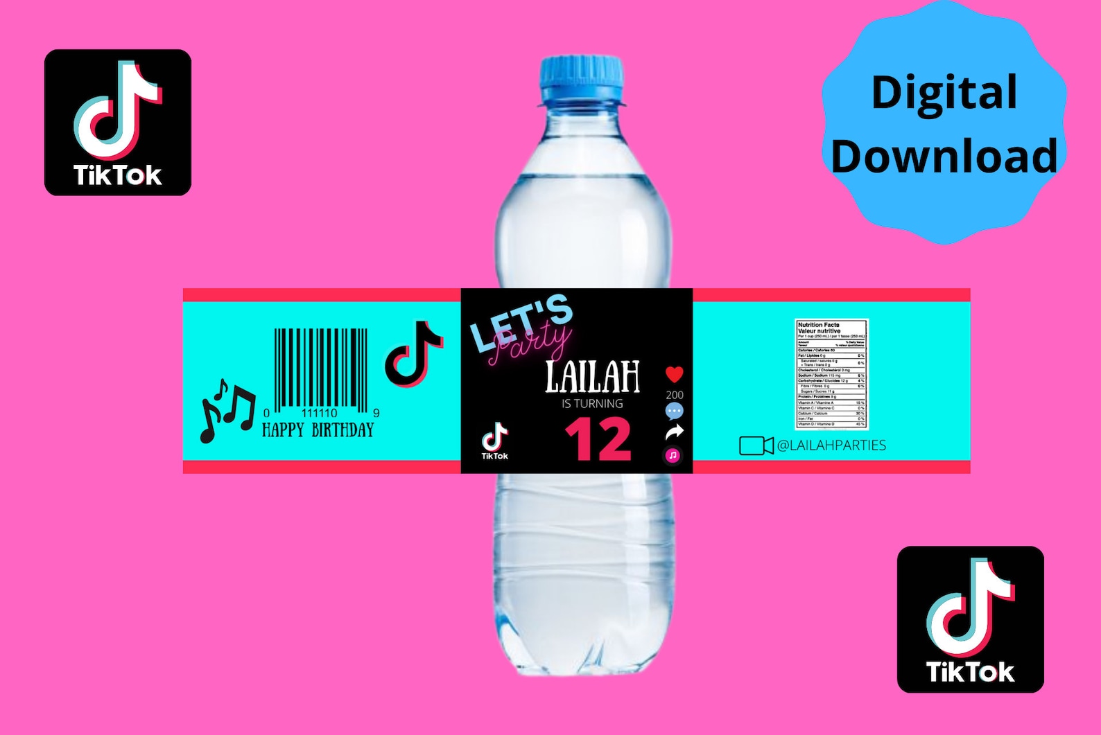 Custom Tik Tok Water Bottle TikTok Party Favors Printable Etsy