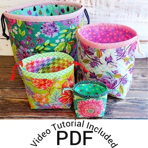 Fundamental Drawstring Bag sewing pattern, Learn to sew, Project Bag, gift Bag, quick sew, video tutorial, reusable bag