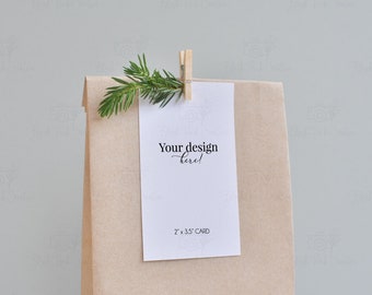 Maqueta de etiqueta de regalo para bolsa Kraft, diseño de rama, 5 x 8,9 cm (PSD)