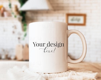 Farmhouse Mug Mockup, Boho Mug, PSD Smart Object (4” x 5”)