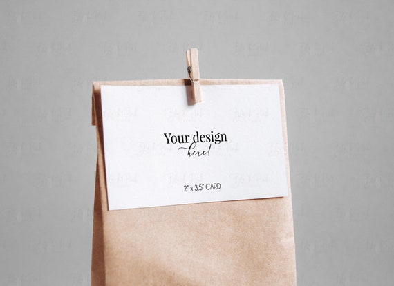 Kraft Bag Favor Tag Mockup, 2x3.5 Inches, PSD Smart Object (Digital Download)