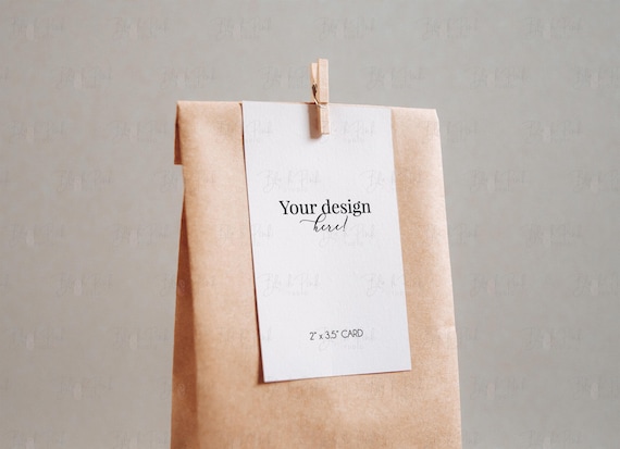 Kraft Bag Favor Tag Mockup, 2x3.5 Vertical Tag, PSD Smart Object (Digital Download)