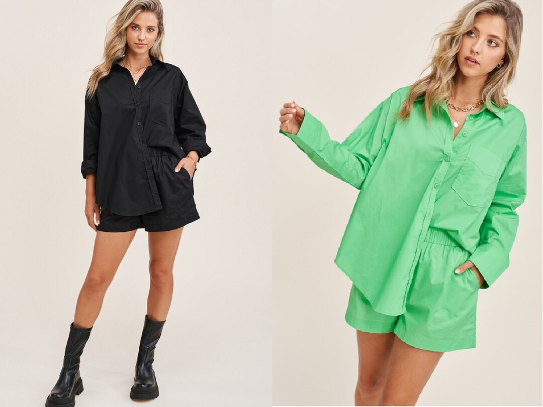Shirts and Pants Set/green Shirts/cotton Shirts Set/oversized Shirts