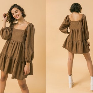 Women's babydoll dress/ corduroy mini dress/gift for her/tiered dress/