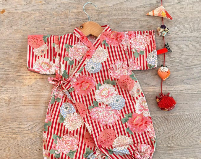 Baby Flower Quilted Beige Kimono Romper main image 0