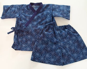 100cm Kids Jinbei, Blue Jinbei, Cute cloth, Boy Jinbei, Separate Jinbei, Birthday Present, Made in Japan fabric