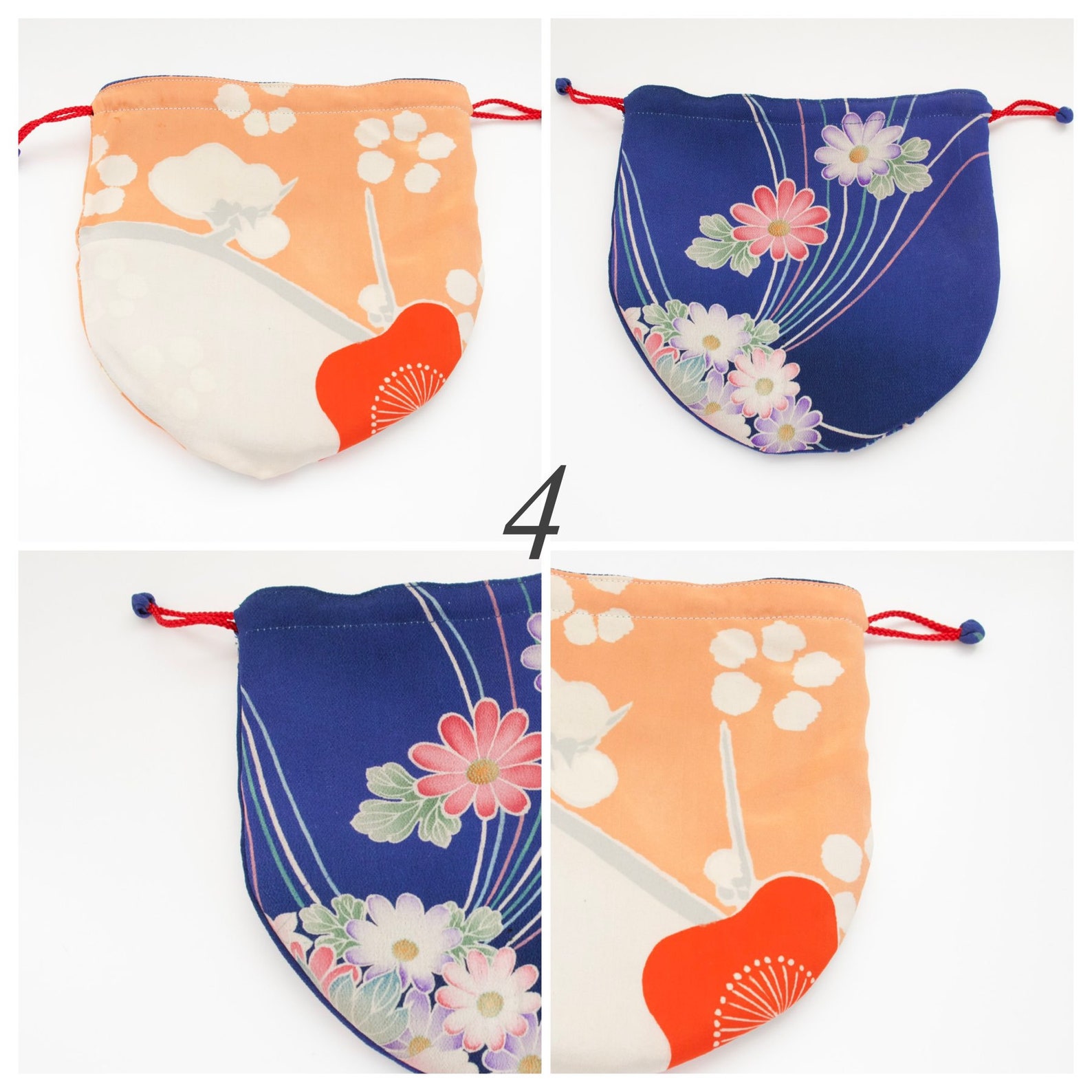 Japanese round reversible kimono bag Small 2 way bags Etsy
