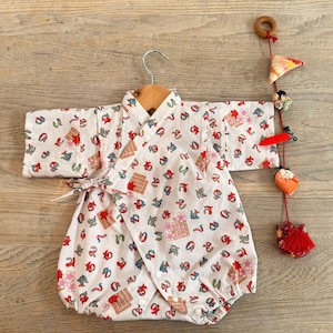 Kimono para bebé, letra japonesa, hiragana, primavera, verano, regalo de cumpleaños, hecho a mano, hecho en Japón, japonés, regalo para recién nacido