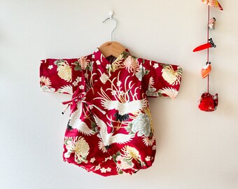 New! Baby kimono rompers, Crane-pattern outfits, Birthday gift, Baby Jinbei, yukata,  flowers, Japanese traditional style clothes for baby