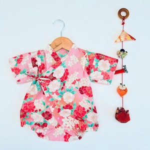 NIEUW!! Babykimono, babyjinbei, handgemaakt, gemaakt in Japan, pasgeboren babykimono, kersenbloesem, zomer, leuk cadeau, sakura