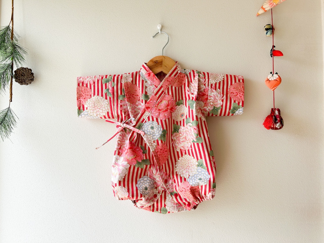 Baby Flower Quilted Beige Kimono Romper main image 1