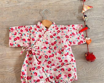Flower Baby Kimono, Baby Yukata, Rabbits, Made in Japan