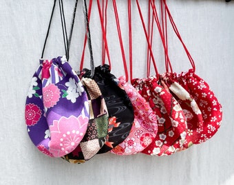 New! Japanese round kimono pouches, Japanese bags, Japanese fabric bags, Handmade, small pouches