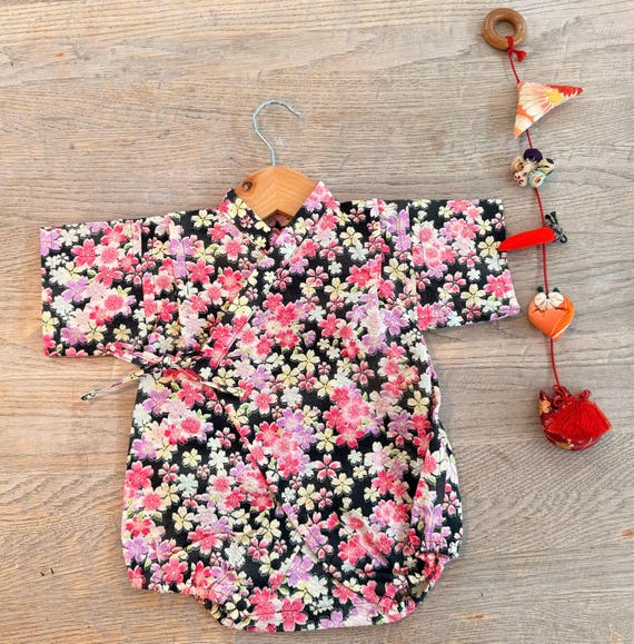 TOPTOY KIMONO babythree 日本限定 紫いもまんじゅう Baby Kimono Romper, Flower-pattern Kimono, Birthday Present