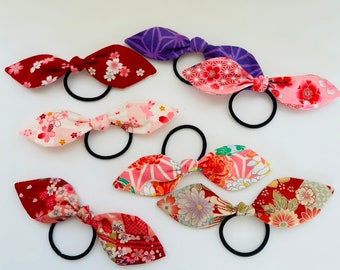 Kimono Ribbon hair tie, Japanese accessory, Cute hair tie, Japanese traditional pattern, Flower patten, Key charm, Bag charm