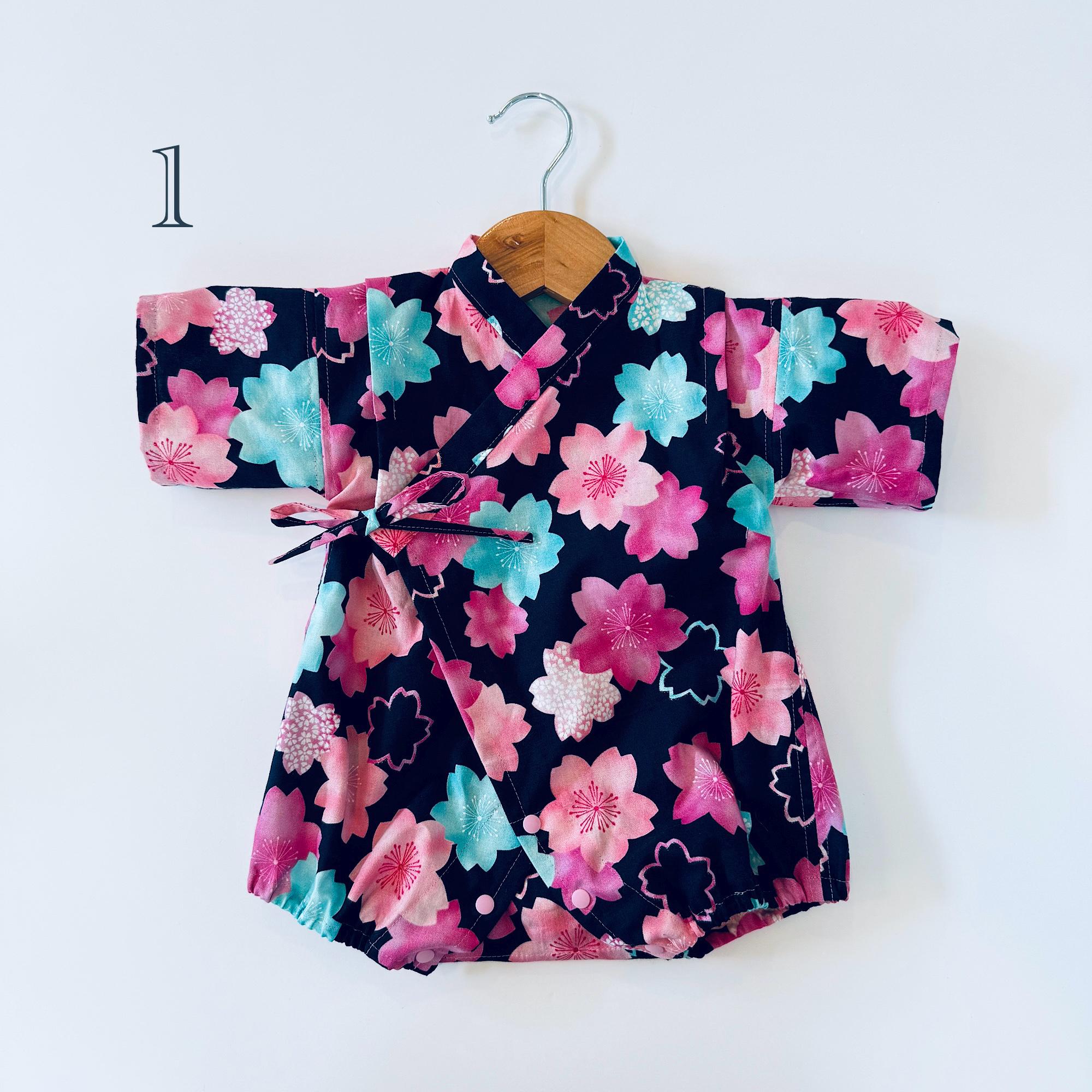 手作りさくらベビー着物、綿甚平