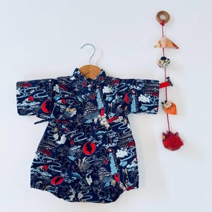 新登場!! 忍者ベビー着物、ベビー着物、日本製、男の子と女の子、ハンドメイド、一点もの、新生児用日本製ベビー着物