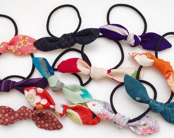 Ribbon Japanese hair tie, Kimono fabrics, matching Different colors with friends, Japan gifts