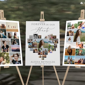 HEART Memorial Collage sign template Funeral Photo poster Funeral Collage Sign set Poster Memorial Service collage Celebration multiple sign