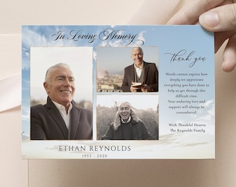 Blue sky Gold Funeral Thank You Card Seascape Photo Thank You In loving memory Memorial Card Printable Thank You Card Template funeral card