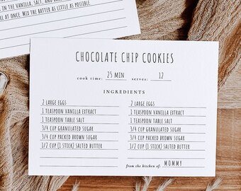 tarjeta de receta de cocina Plantilla de tarjeta de receta simple cocina ducha doble cara Receta Ducha nupcial Insertar tarjeta 5X7 3.5X5 4X6 Tarjeta de receta para niños