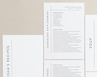 A5 A4 Simple Recipe Card Template Editable minimal Recipe card Modern Recipe Card Printable Recipe card Personalized recipe 5x7 minimalist