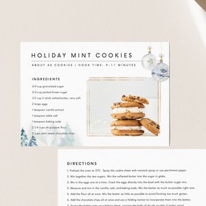 Plantilla de tarjeta de receta con foto de Navidad Marco dorado editable Tarjeta de receta Tarjeta de receta navideña Tarjeta de receta con foto Plantilla de receta imprimible Azul