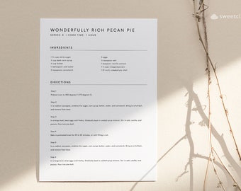 Minimal Recipe Card Template Editable Simple Recipe card Modern Recipe Card Printable Recipe Card Personalized recipe card 5x7 US LETTER A4