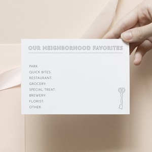 Notre carte de favoris de quartier bienvenue voisin carte imprimable nouvelle carte de voisin modèle de carte d'information de quartier carte-clé simple
