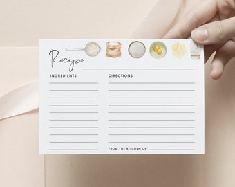 tarjeta de receta de cocina tarjeta de receta para hornear ducha de cocina tarjeta de receta de doble cara Plantilla de tarjeta de receta editable Receta Inserción de despedida de soltera