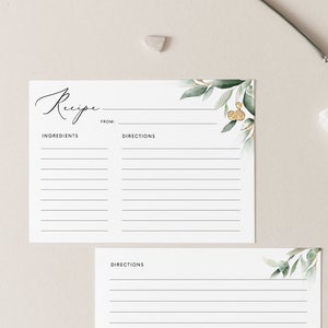 Plantilla de tarjeta de receta editable Tarjeta de receta verde Tarjeta de receta de despedida de soltera Insertar tarjetas de receta doradas Plantilla de tarjeta de receta imprimible 4x6 5x7