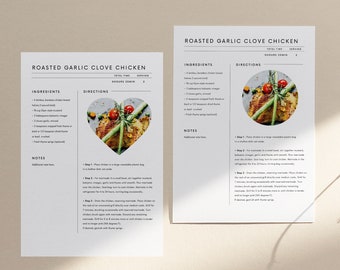 Modern Photo Recipe Card Template Editable Heart Photo Recipe card Minimalist photo Recipe Card Printable Recipe Card Personalized recipe