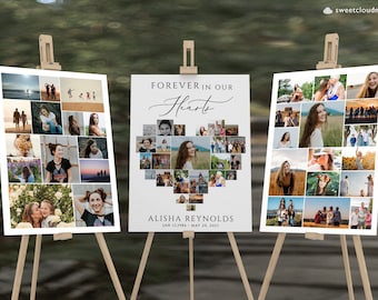 HEART Memorial Collage sign template Funeral Photo poster Funeral Collage Sign set Poster Memorial Service collage Celebration multiple sign