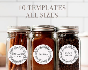 Avery Editable Spice Jar Etiqueta redonda Etiqueta redonda floral simple Avery 2 pulgadas 1.5" etiqueta Etiqueta de cocina Flor imprimible Spice Jar Etiqueta Despensa