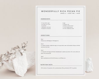 Simple Line Recipe Card Template Editable Modern Recipe card Minimal Recipe Card Printable Recipe Card Personalized recipe 5x7 US LETTER A4