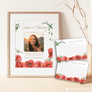 Coquelicot rouge Partagez une carte mémoire et signez pour les funérailles, Fleur sauvage rouge Partagez un signe mémoire, Mots d'amour avec photo, Carte Memorial Memory Box