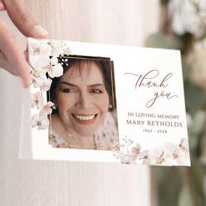 Orchidee foto Bedankkaart Blush orchidee Begrafenis Bedankt Foto Bewerkbare Memorial Card Afdrukbare Roze bloemen Bedankkaart roze bloem
