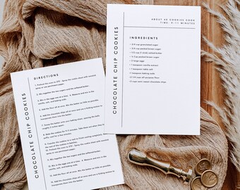 Simple Recipe Card Template Editable minimal Recipe card Modern Recipe Card Printable Recipe card Personalized recipe 5x7  5.5x8.5 8.5x11
