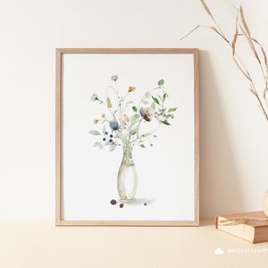Aquarell Blumenvase Druck Blumenvase Kunstdruck Boho Flower Printable wild Floral Wall Art Printable Soft color Blumenvase Kunstdruck 09