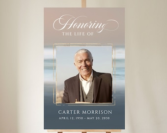 Ocean Funeral Poster Template In loving memory sign Celebrating the Life Seascape Life Celebration Sign Memorial Service Poster Funeral