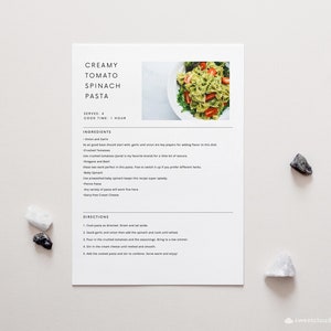 Plantilla de tarjeta fotográfica de receta mínima, plantilla de receta imprimible simple, carpeta de recetas editable, libro de cocina moderno Tarjetas de recetas minimalistas 7 tamaños
