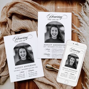 Minimal Arch Funeral invitation template,Simple Photo celebration of life invitation,Modern Funeral Electronic invite,Funeral Announcement