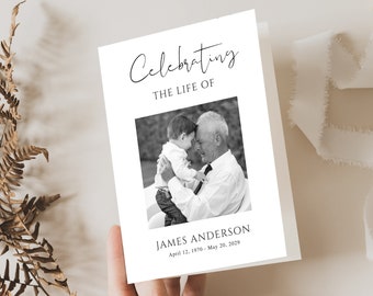 Simple Funeral Program CANVA minimal funeral program Template Funeral Memorial program Funeral Service foldable Celebration of life card